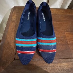 Breifola Women's Navy Blue Striped Flats. Sz 7. NWOT.